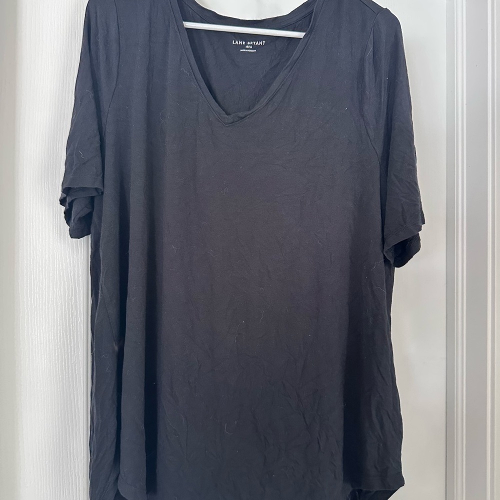 Lane Bryant Black Short Sleeve V-Neck Tee